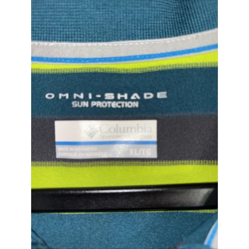Columbia‎ Men's XL Polo Omni-Shade Green Striped Short Sleeve Golf Polo Shirt